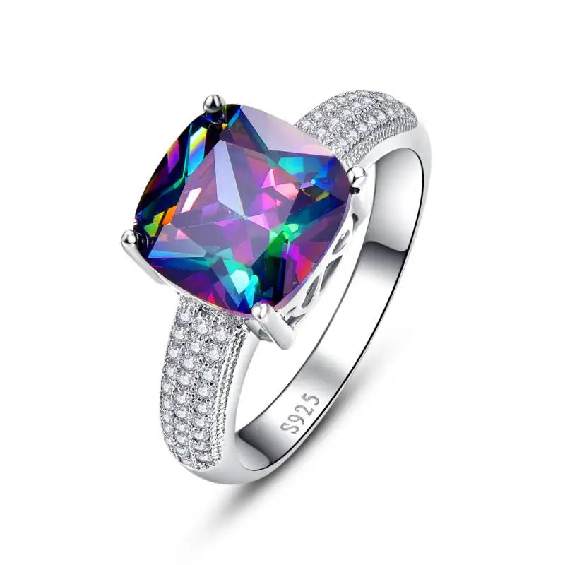 BONLAVIE Luxury 7.3ct Rainbow Fire Mystic Topazs Ring With AAA Crystal S925 Sterling Silver Jewelry Charm For Women Gift multi