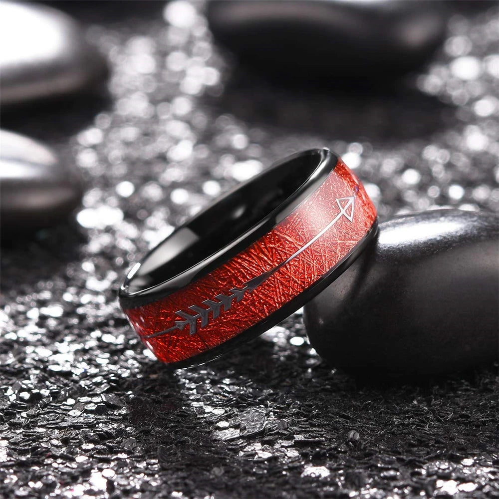 Fashion 8MM Rose Gold Color Stainless Steel Rings For Men Women Colorful Abalone Shell  Inlaid Men Rings Wedding Party Jewelry