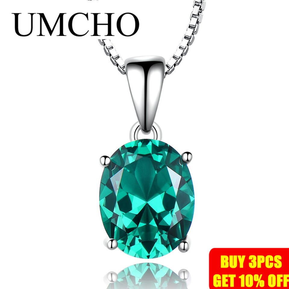 UMCHO Oval Cut Green Emerald Engagement Pendants Necklaces for Women Halo May Birthstone Jewelry Dainty Bridal Wedding Pendant