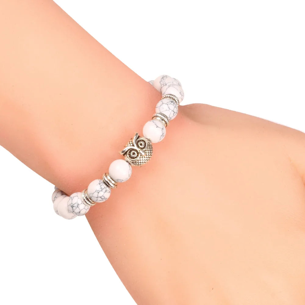 Handmade Yoga Owl Natural Stone Beaded Strand Charm Bracelets Men Women Jewelry Bracelet Bangles Buddha Best Gift Pulsera Hombre