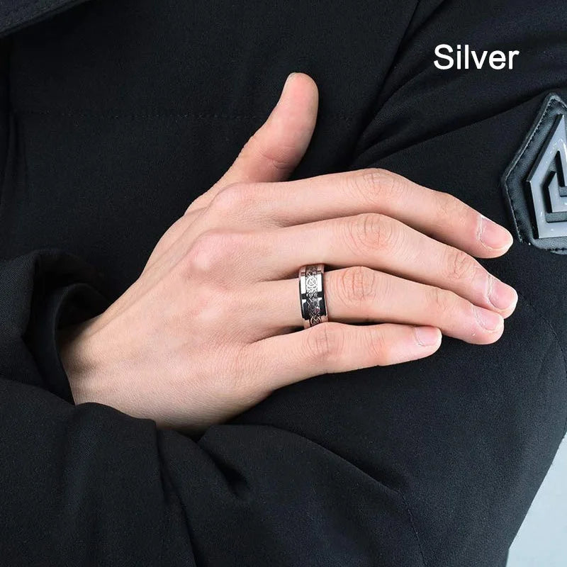 21 Colors 8mm Men's Stainless Steel Celtic Dragon Ring Inlay Red Green Black Carbon Fiber Ring Wedding Band Jewelry Size 6-13