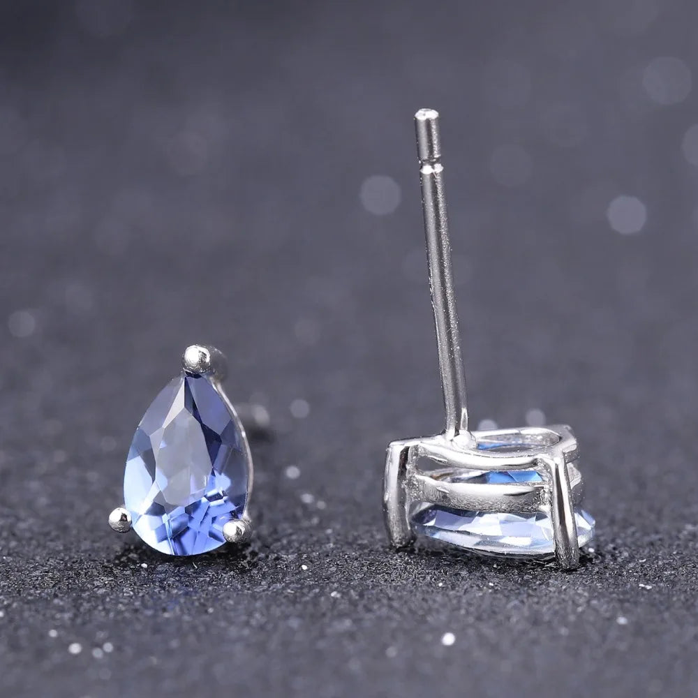 Gem's Ballet 4*6mm 0.99Ct Natural Swiss Blue Topaz Gemstone Stud Earrings 925 Sterling Silver Fashion Jewelry for Women