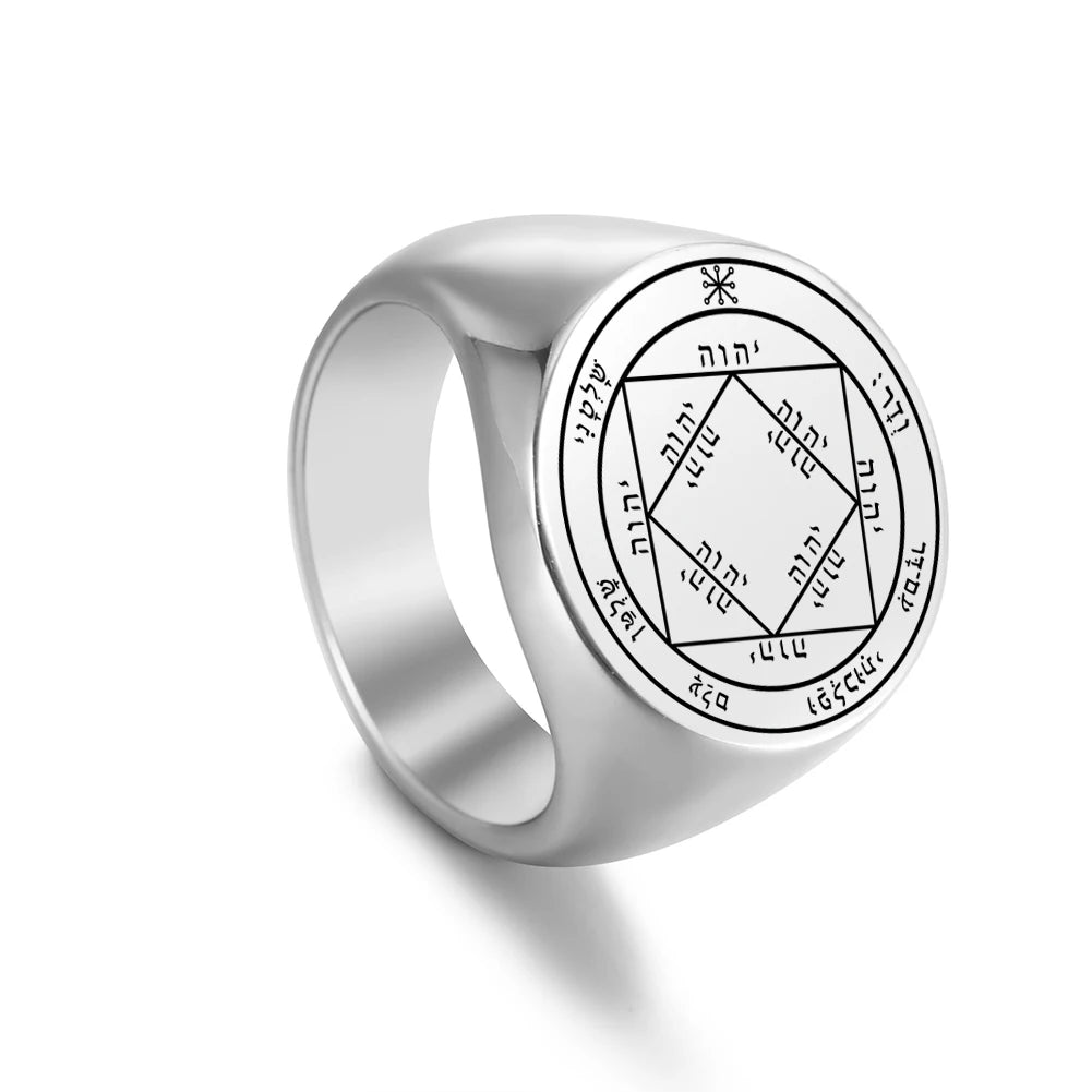 Dawapara Solomon Rings for Men Talisman Key of Solomon Amulet Punk Ring Stainless Steel Jewelry