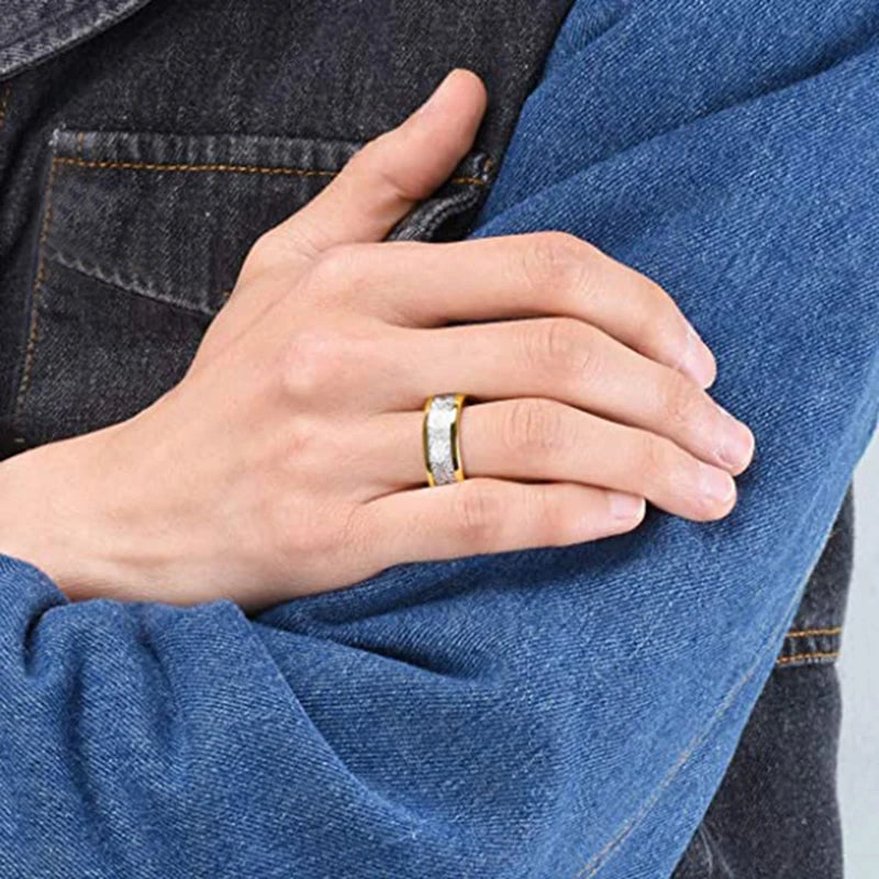 2025 Trendy 8mm Black Titanium Wedding Stainless Steel Rings For Men Inlay Colorful Abalone Shell Ring Men Wedding Band Jewelry