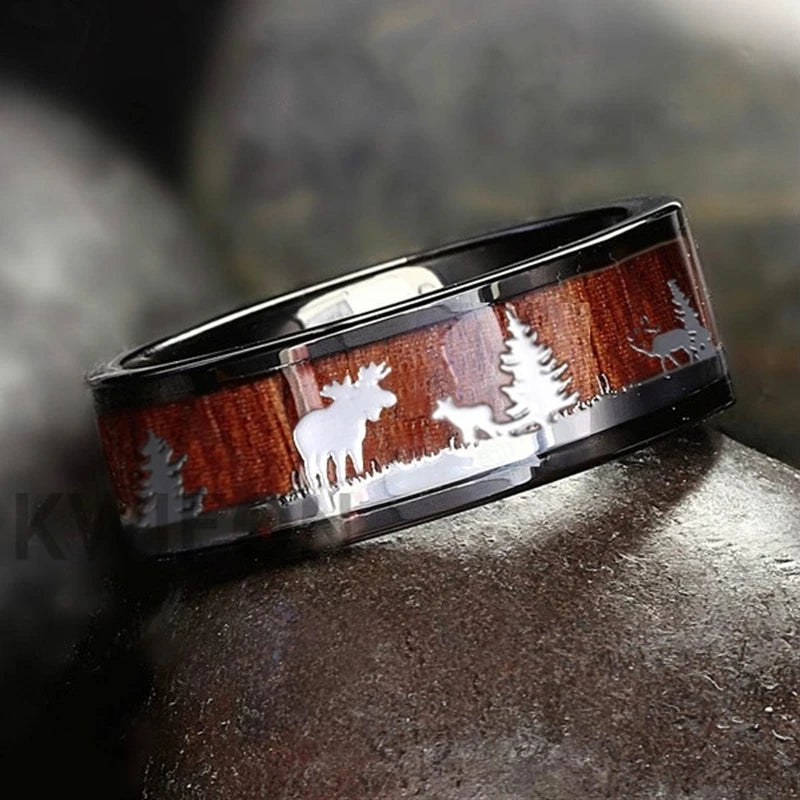 2025 Trendy 8mm Black Titanium Wedding Stainless Steel Rings For Men Inlay Colorful Abalone Shell Ring Men Wedding Band Jewelry