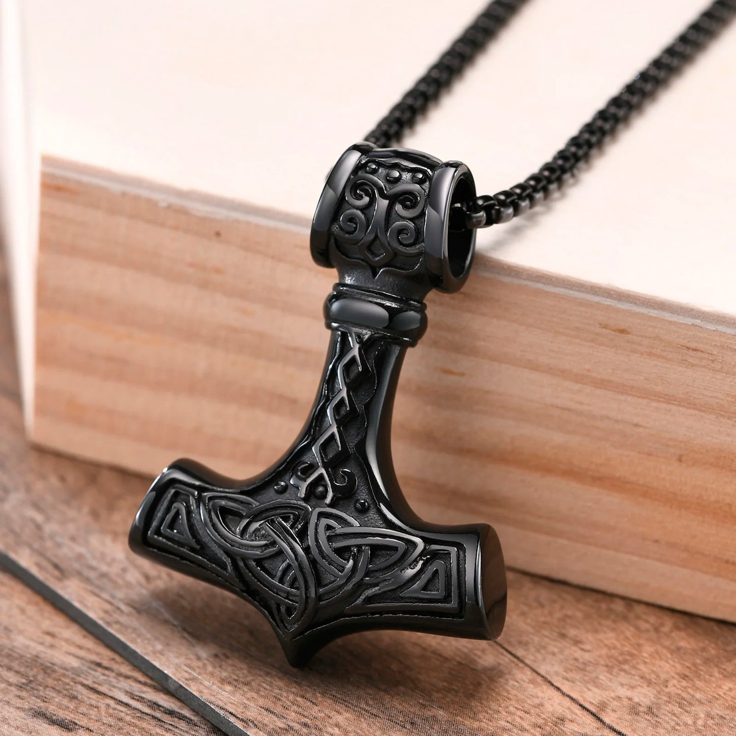 Vnox Vintage Men Norse Viking Necklaces,Rock Punk Retro Thor Mjolnir Hammer Pendant,Scandinavian Nodic Amulet Rune Neck Jewelry