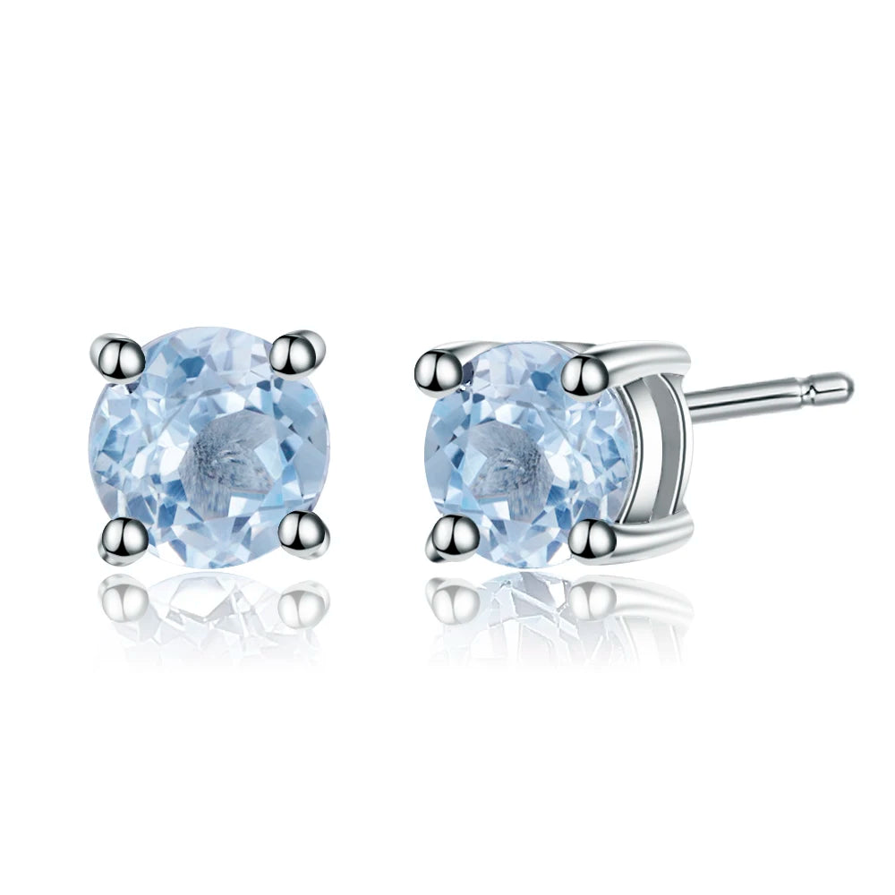 Gem's Ballet 5mm 1.28Ct Round Natural Red Garnet Gemstone Stud Earrings Genuine 925 Sterling Silver Fashion Jewelry for Women Sky Blue Topaz CHINA