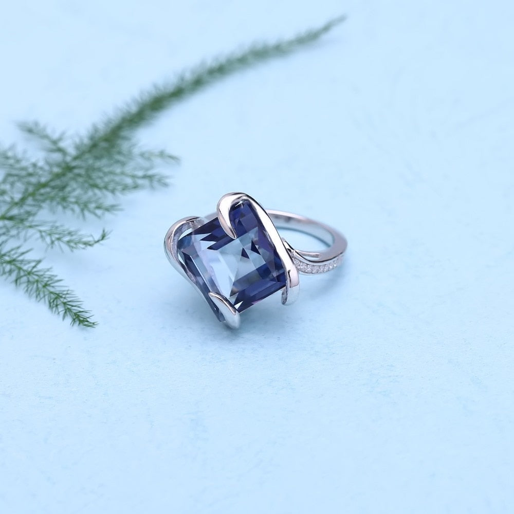 GEM&#39;S BALLET 925 Sterling Silver Geometric Gemstone Jewelry Natural Iolite Blue Mystic Quartz Ring Earrings Women&#39;s Jewelry Set