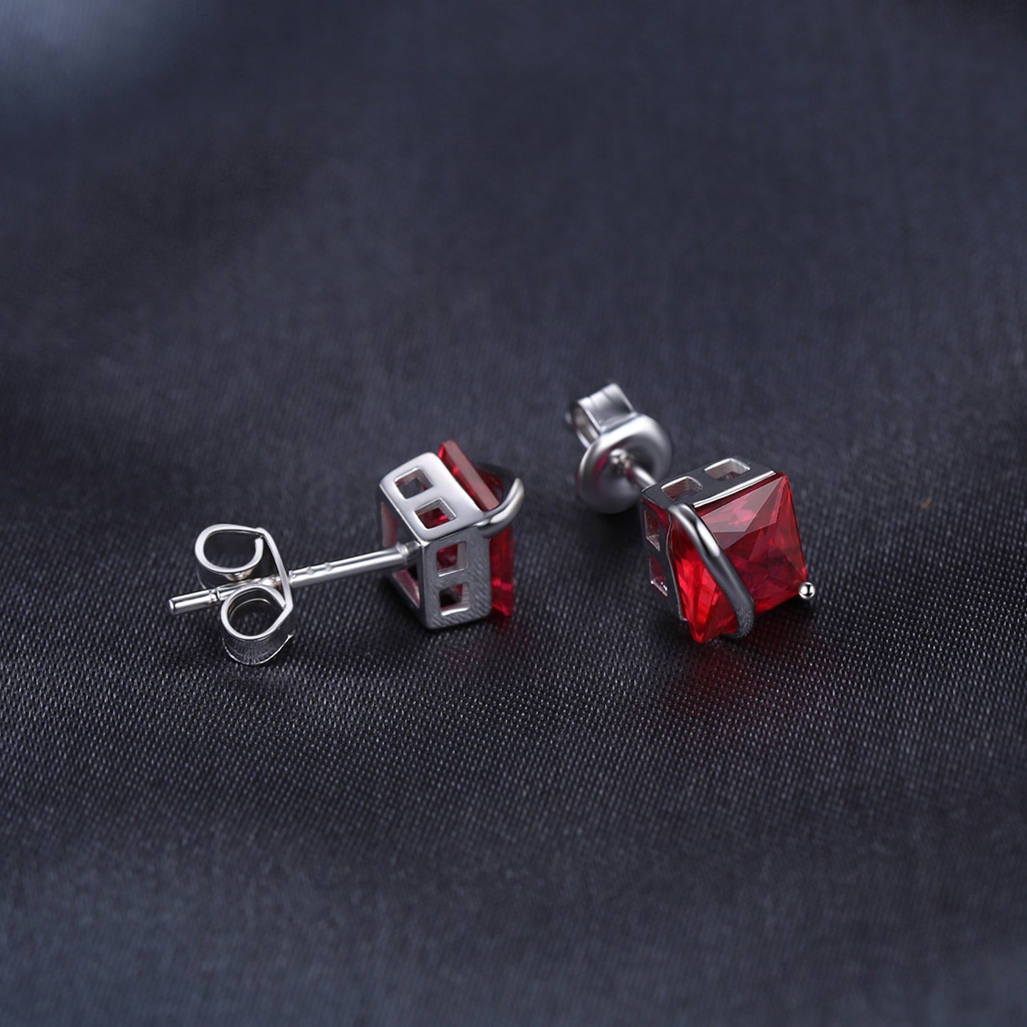 JewelryPalace Square Created Red Ruby 925 Sterling Silver Stud Earrings for Women Fashion Jewelry Gemstone Silver Earrings
