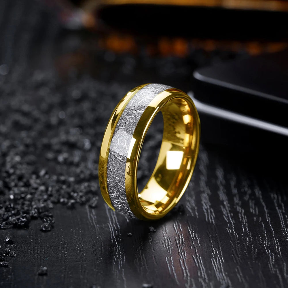 Fashion 8MM Rose Gold Color Stainless Steel Rings For Men Women Colorful Abalone Shell  Inlaid Men Rings Wedding Party Jewelry