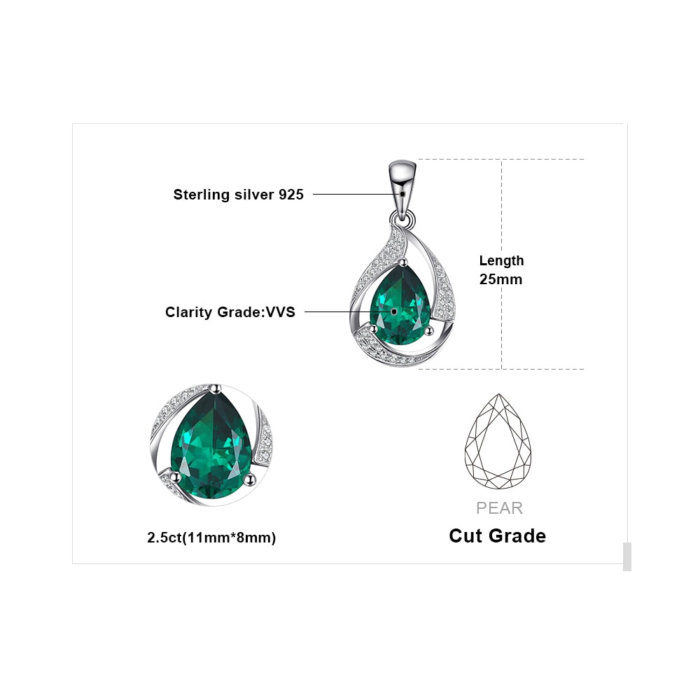 JewelryPalace 3ct Green Simulated Nano Emerald 925 Sterling Silver Pendant Necklace for Women Pear Gemstones Choker No Chain
