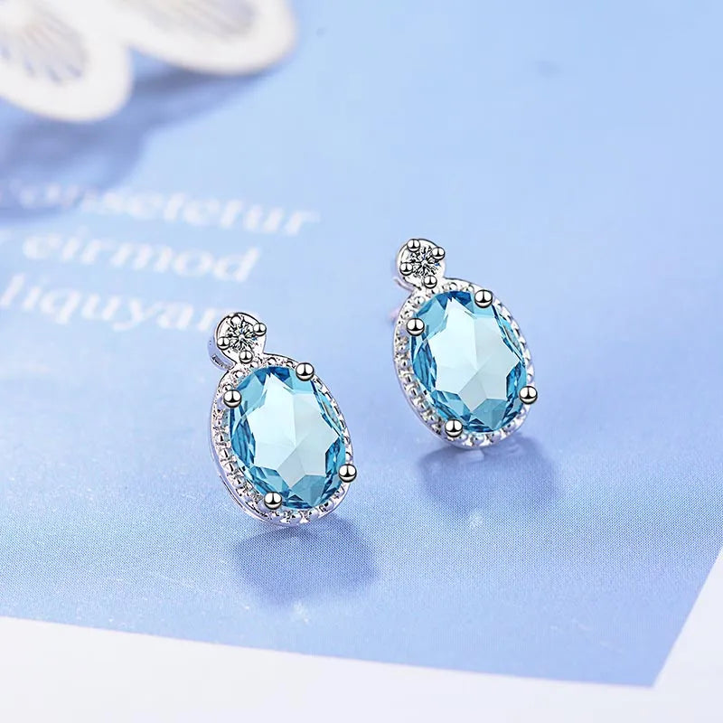 Cellacity Classic Silver 925 Earrings For Women With Oval Aquamarine Shaped Gemstones Jewerly Engagement Party Gift Wholesale