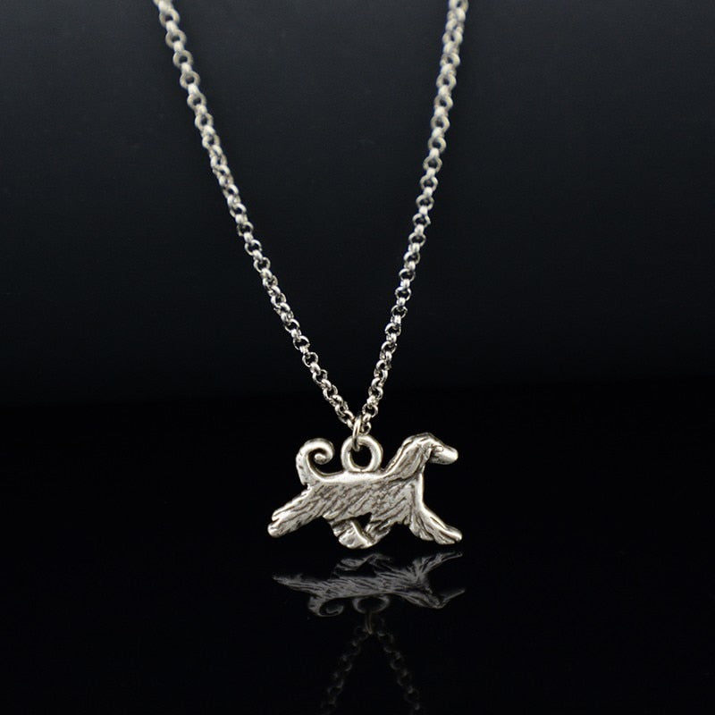 Fei Ye Paws Retro Style 3D Vintage Silver Color Afghan Hound Pendant Necklace Long Chain Dog Charm Necklace Women Men Jewelry