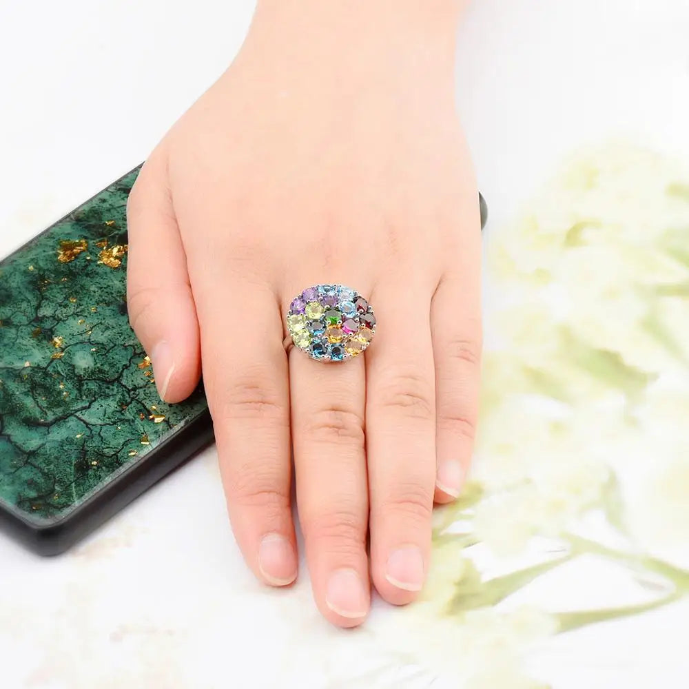 Natural Colorful Gemstone 925 Sterling Silver Rings Natural Gemstone Colorful Elegant Style Fine Jewelry Women Wedding Rings