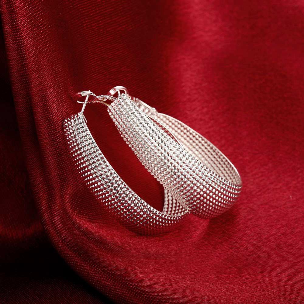 Fashion 925 Sterling Silver Earrings U Shape Mesh Earrings For Woman Party Wedding Beads Gift Charm Jewelry