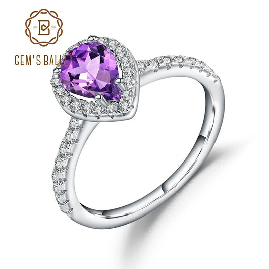 Gem's Ballet 1.08Ct Natural Amethyst Purple Romantic Wedding Engagement Rings For Women 925 Sterling Silver Ring Fine Jewelry