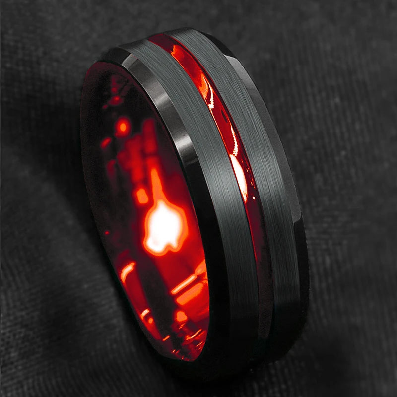 Fashion 8mm Black Polished Finish Tungsten Wedding Ring For Men Inlaid Zirconia Stainless Steel Engagement Ring Men Wedding Band
