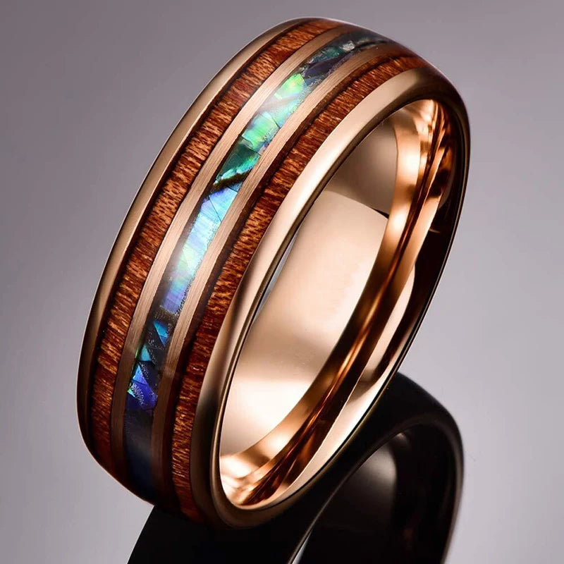 2025 Trendy 8mm Black Titanium Wedding Stainless Steel Rings For Men Inlay Colorful Abalone Shell Ring Men Wedding Band Jewelry
