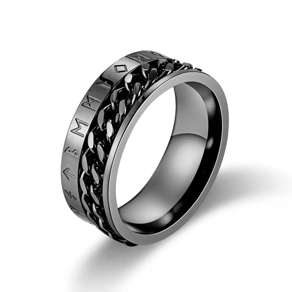 Fashion Anti Stress Anxiety Ring Figet Spinner Rings for Men Women Retro Norse Viking Runes Ring Stainless Steel Rotatable Ring