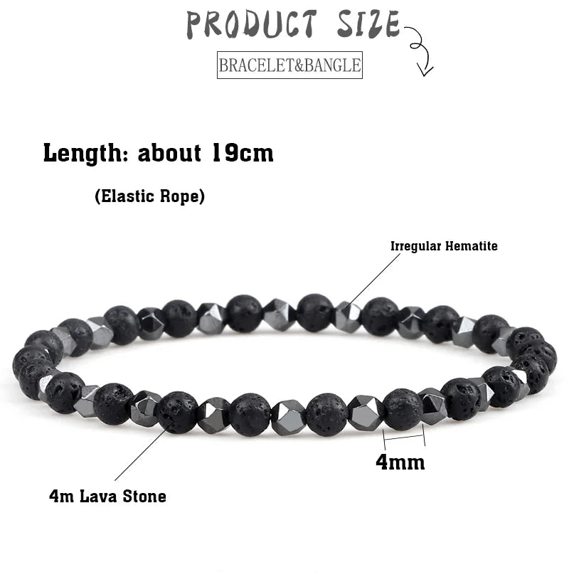 4mm Beads Bracelet Irregular Hematite Men Handmade Stretch Jewelry Black Lava Stone Charms Bracelets For Women Friendship Gifts