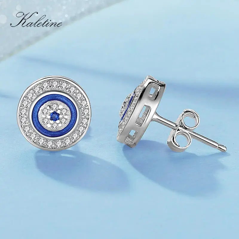 Kaletine Lucky Evil Eye Earring 925 Sterling Silver Stud Earrings For Women Blue Crystal Fatima Lucky Turkey Jewelry