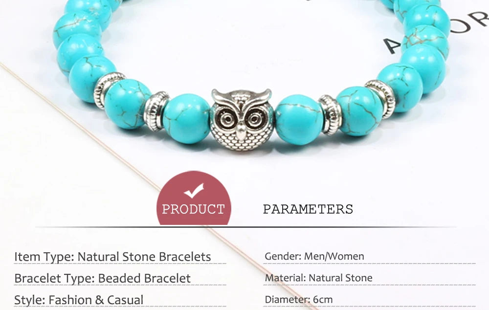 Handmade Yoga Owl Natural Stone Beaded Strand Charm Bracelets Men Women Jewelry Bracelet Bangles Buddha Best Gift Pulsera Hombre