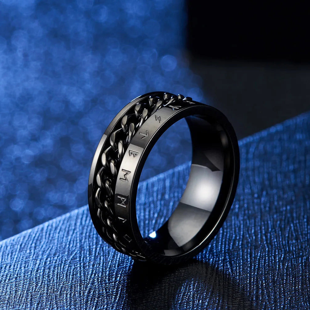 Fashion Anti Stress Anxiety Ring Figet Spinner Rings for Men Women Retro Norse Viking Runes Ring Stainless Steel Rotatable Ring