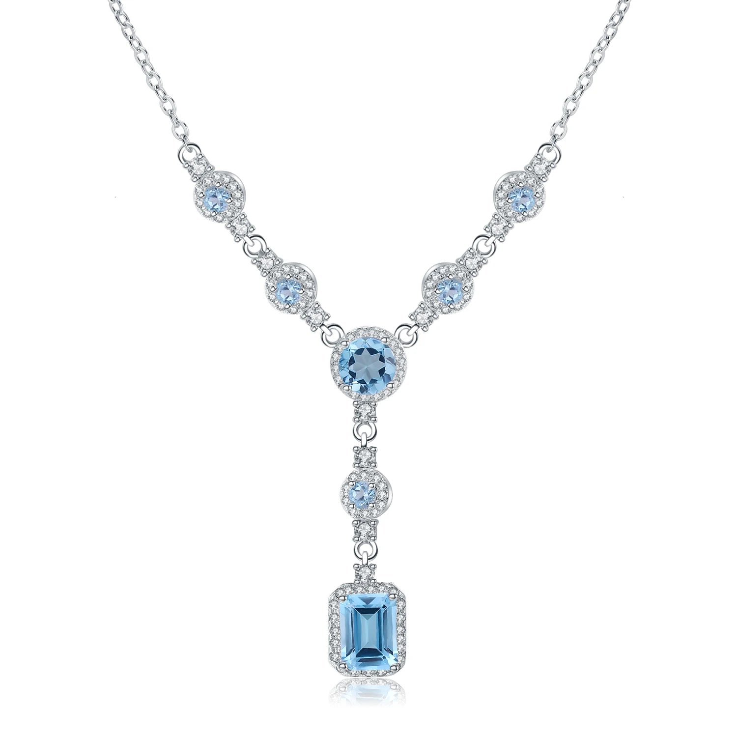 GEM'S BALLET Luxury 3.77Ct Natural Sky Blue Topaz Gemstone 925 Sterling Silver Pendant Necklace for Women Wedding Fine Jewelry Swiss Blue Topaz CHINA