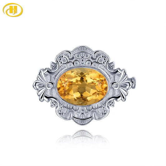 Natural Citrine S925 Silver Women's Brooch 5 Carats Geniue Crystal Classic Design Unisex Jewelry Business Style Christmas Gifts