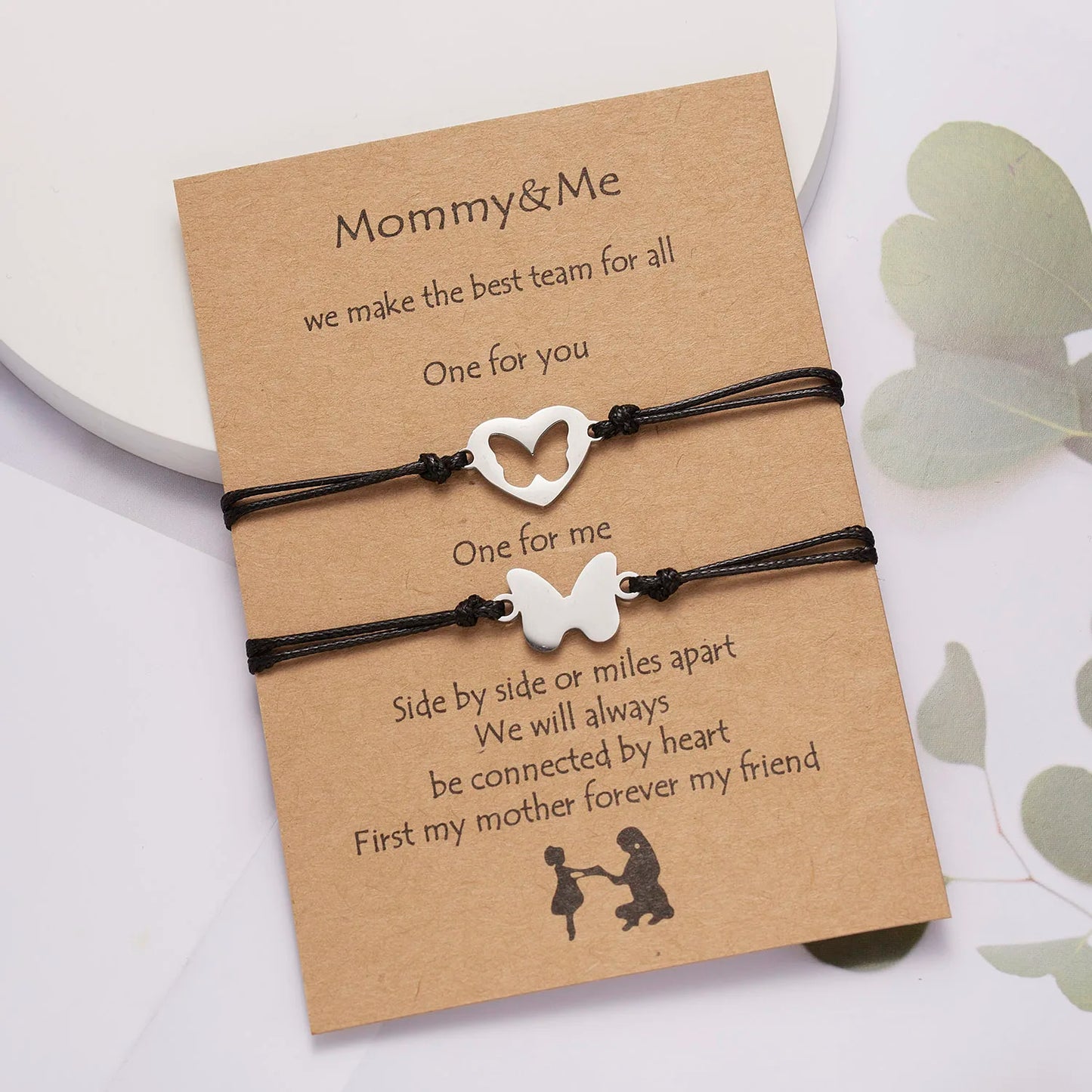 Family Friendship Couple Bracelet for Women Fashion Charm Adjustable Woven Rope Heart Butterfly Mom Sister Jewelry Lover Gifts