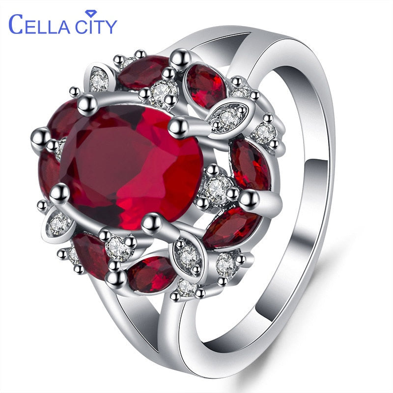 Cellacity Silver 925 ring for charm female luxury designer ruby finger ring Sapphire Aquamarine women fine Jewelry Size 6-10