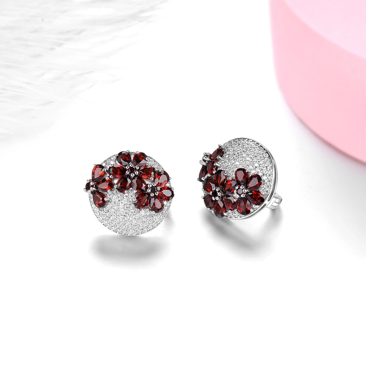 Natural Red Garnet Solid Silver Clip Earring 5.2 Carats Genuine Garnet Faced Cut Elegant Romantic Style S925 Engagement Wedding