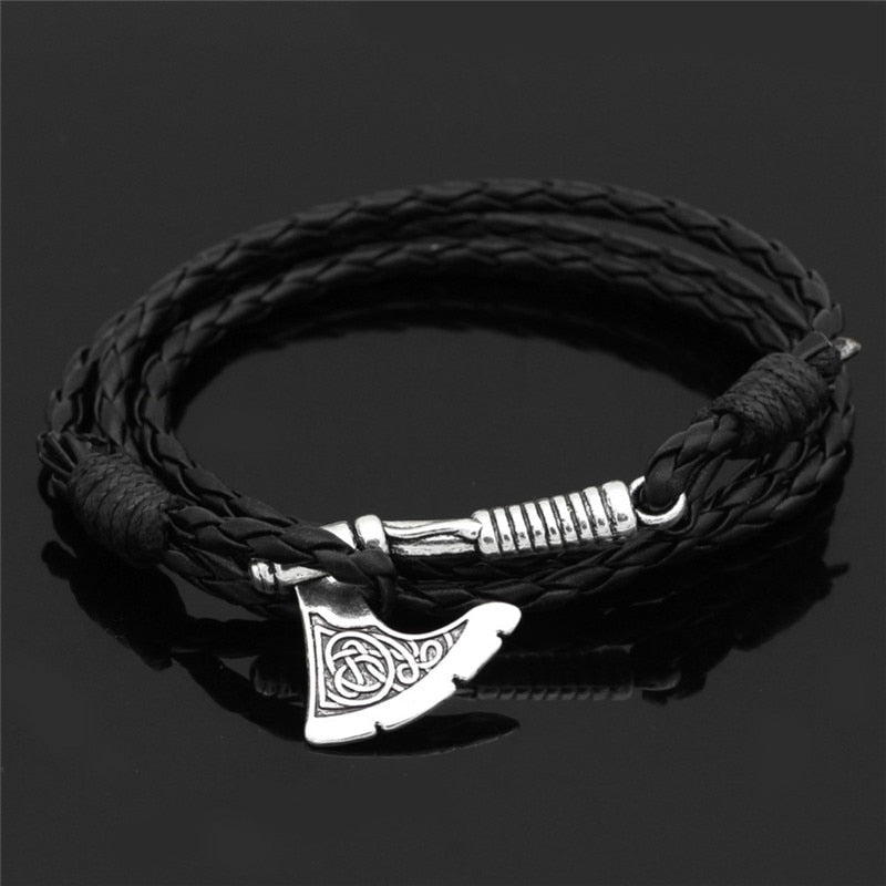 Men&#39;s Viking Celtic Wolf Raven Axe Bracelet Odin Symbol scandinavian Rune Charm Leather Rope Bracelet Male Norse Amulet Jewelry Default Title
