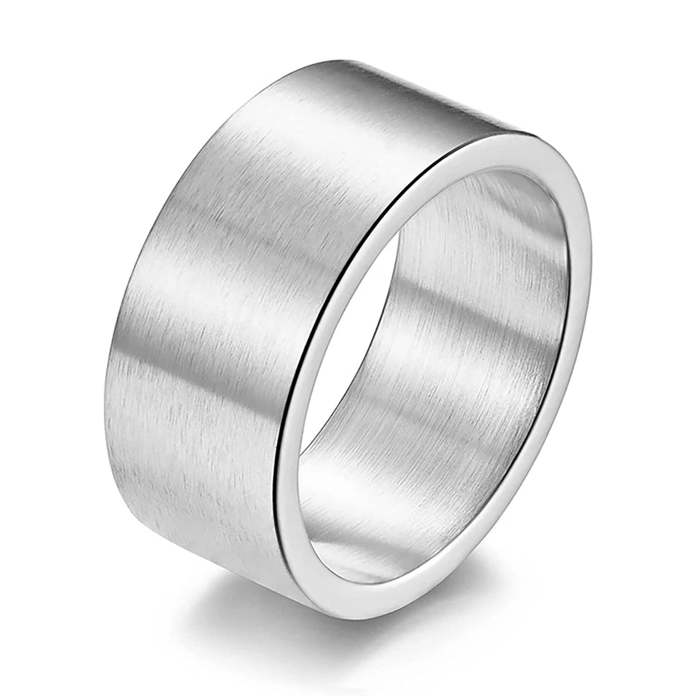 Simple Design 10MM Wide Stainless Steel Rings For Men Women Black/Gold Color/Ancient silver Color Wedding Bride Ring Jewelry