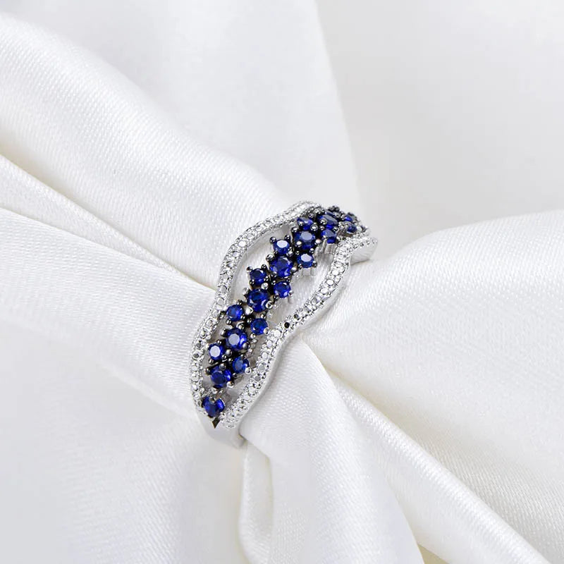 Cellacity Sapphire Rings for Women Silver 925 Fine Jewelry with Gemstones Size5,6,7,8,9,10 Chic Female Anniversary Ring Party