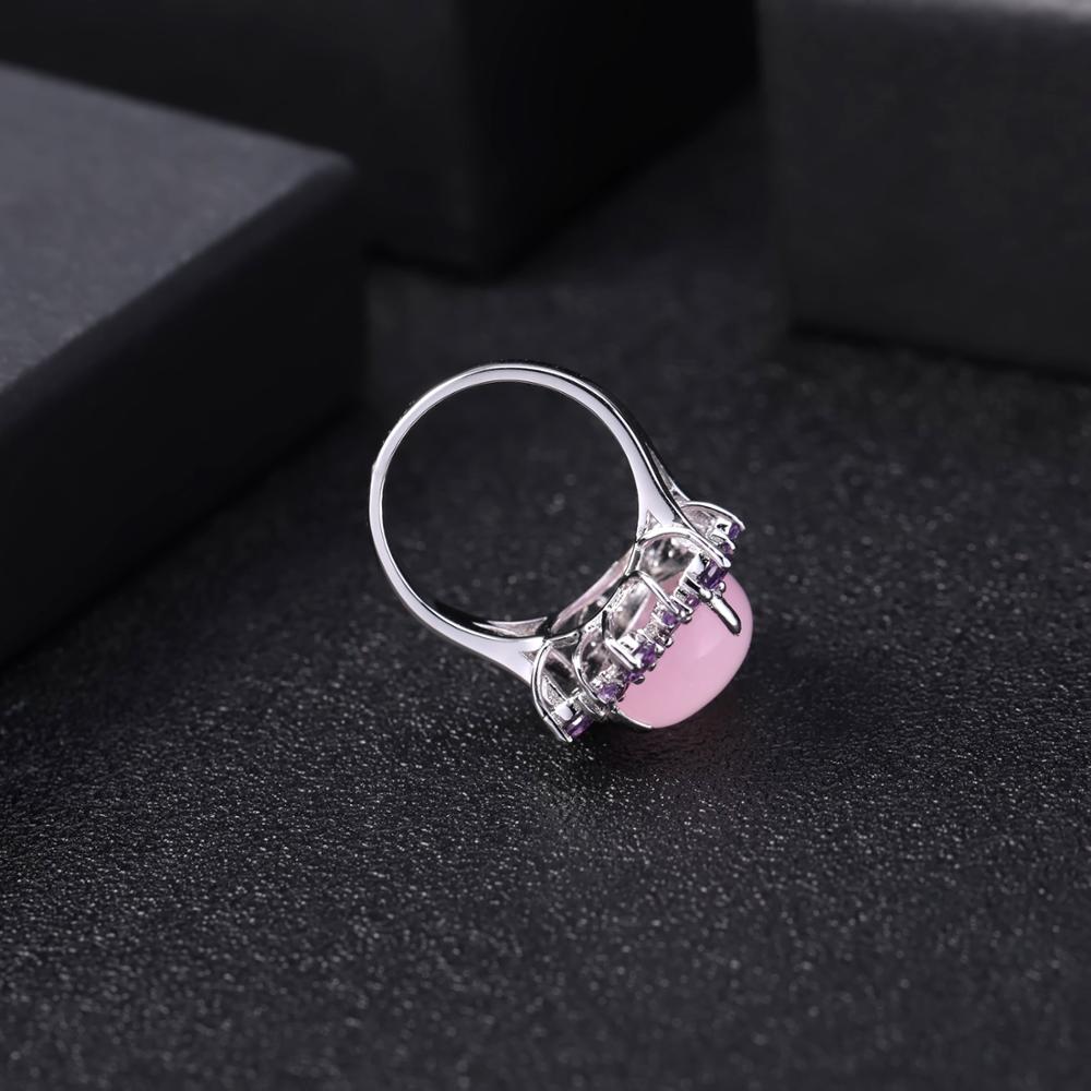 GEM&#39;S BALLET925 Sterling Silver Ring Earrings Pendant Sets Natural Pink Calcedony Vintage Jewelry Set For Women Fine Jewelry