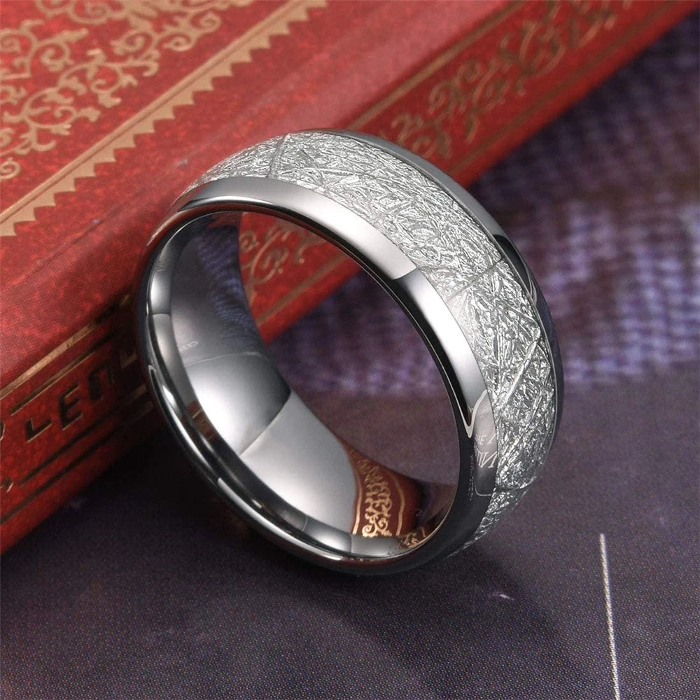 2025 Trendy 8mm Black Titanium Wedding Stainless Steel Rings For Men Inlay Colorful Abalone Shell Ring Men Wedding Band Jewelry