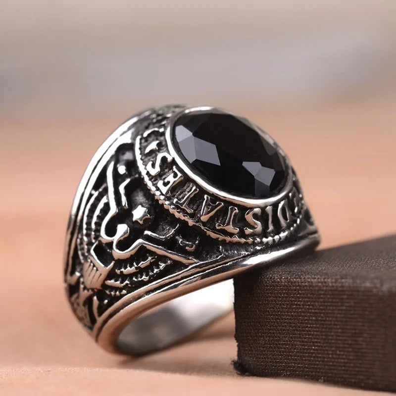 Vintage American Soldiers Eagle Totem Ring for Men Metal Crystal Inlaid Rings Bohemian Male Ring Gifts Accessories 2021 Jewelry