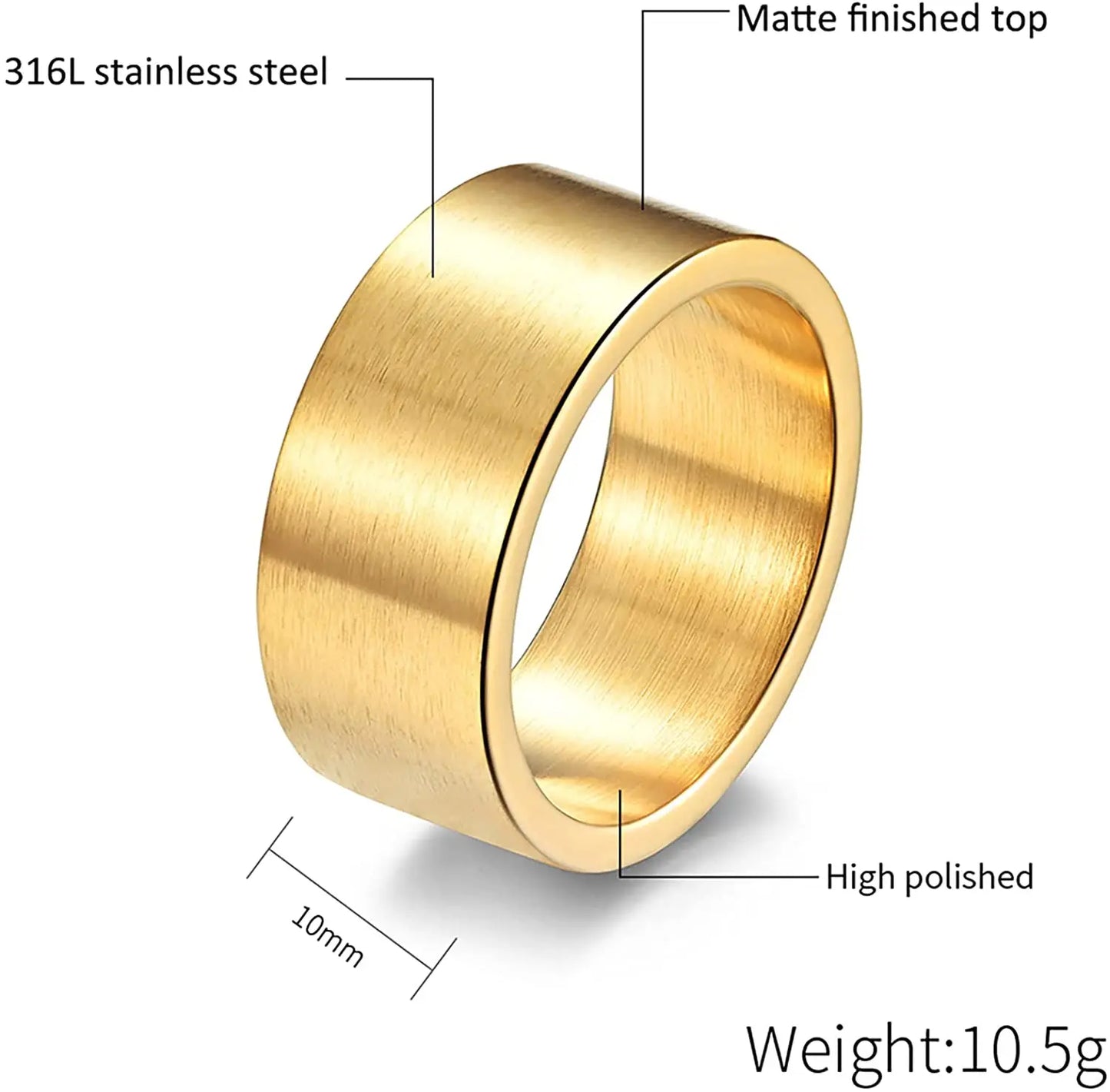 Simple Design 10MM Wide Stainless Steel Rings For Men Women Black/Gold Color/Ancient silver Color Wedding Bride Ring Jewelry