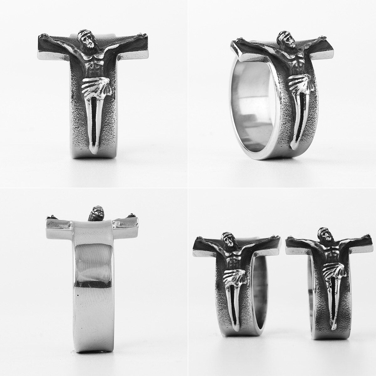 Good Friday Jesus Cross Ring Stainless Steel Mens Rings Punk Amulet for Male Boyfriend Biker Jewelry Creativity Gift