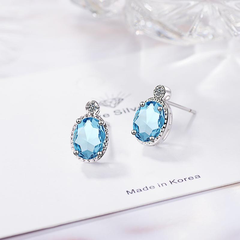 Cellacity Classic Silver 925 Earrings For Women With Oval Aquamarine Shaped Gemstones Jewerly Engagement Party Gift Wholesale