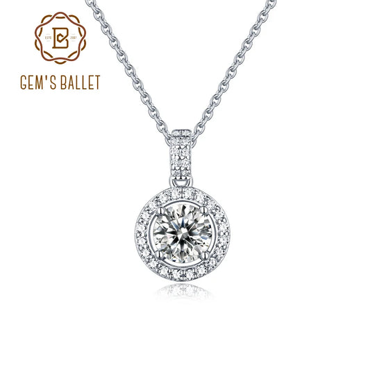 GEM'S BALLET 925 Sterling Silver Jewelry 1.0Ct Green Pink Blue Color Twinkle Stone Moissanite Diamond Round Pendant Necklace