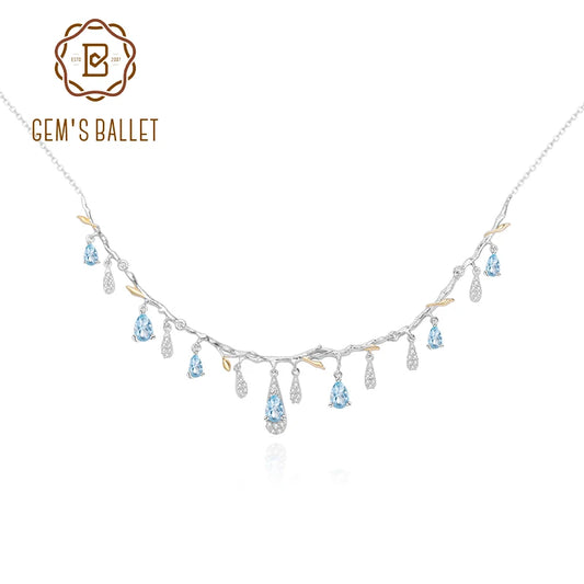 GEM'S BALLET 925 Sterling Silver Handmade Flower Bud Gemstone Necklace With Natural Sky Blue Topaz For Women Wedding Jewelry