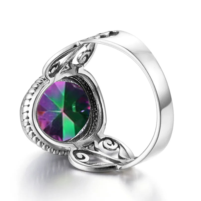 Redwood Brand Rainbow Mystic Topaz Ring Sterling Silver Women Wedding Ring Engagement Party Bohemia Fine Jewellry Birthstone