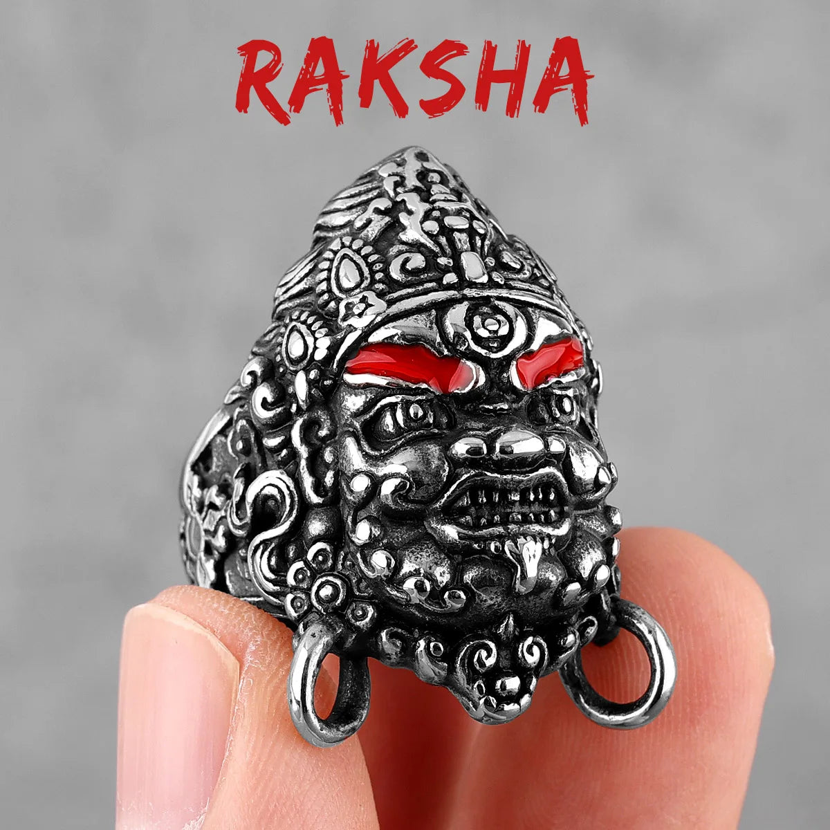 Tibetan Buddhism Raksha Buddha Stainless Steel Mens Rings Punk Amulet for Male Boyfriend Biker Jewelry Creativity Gift Wholesale