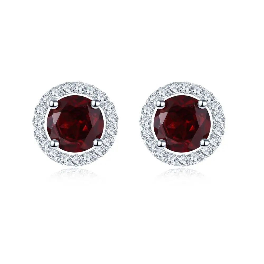 Hutang Round cut 5.0mm Blue Topaz 925 Sterling Silver Stud Earrings Natural Gemstone Fine Elegant Women Jewelry for Gift Red Garnet