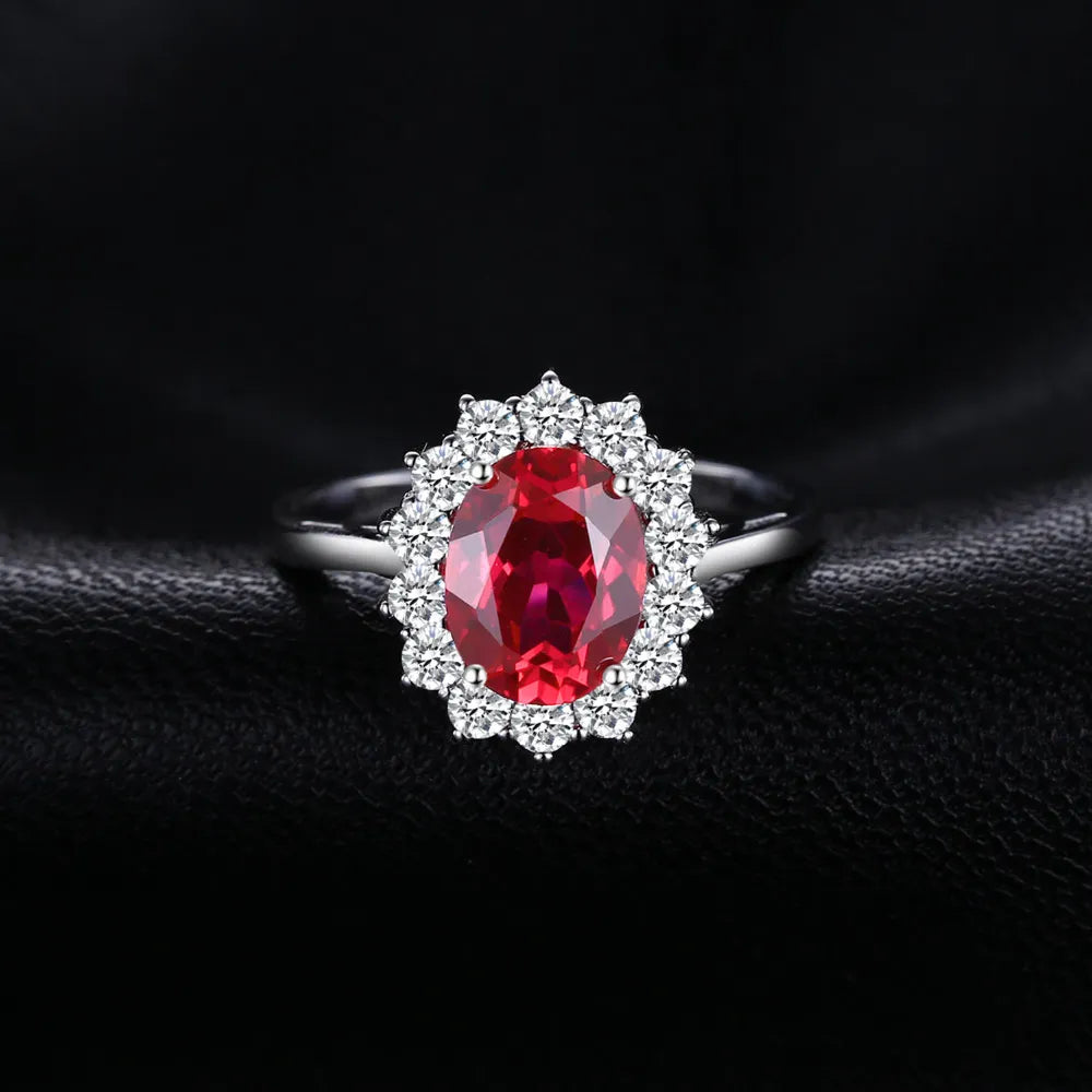 JewelryPalace Princess Diana 2.6ct Created Red Ruby 925 Sterling Silver Halo Ring for Women Engagement Gemstone Fine Jewelry