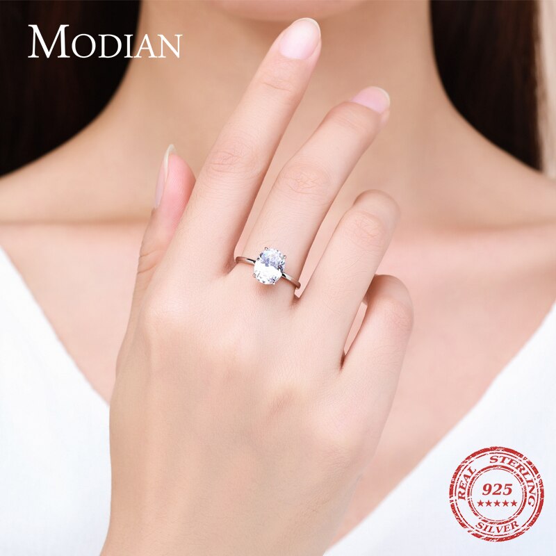 Modian Basic 925 Sterling Silver Big Luxury Oval Cut Clear Zirconia Finger Ring For Women Engagement Wedding Band Promise Ring