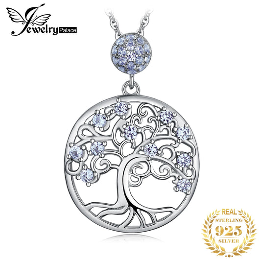JewelryPalace Life Tree Created Blue Spinel 925 Sterling Silver Pendant Necklace Fashion Statement Gemstone Choker Without Chain Default Title