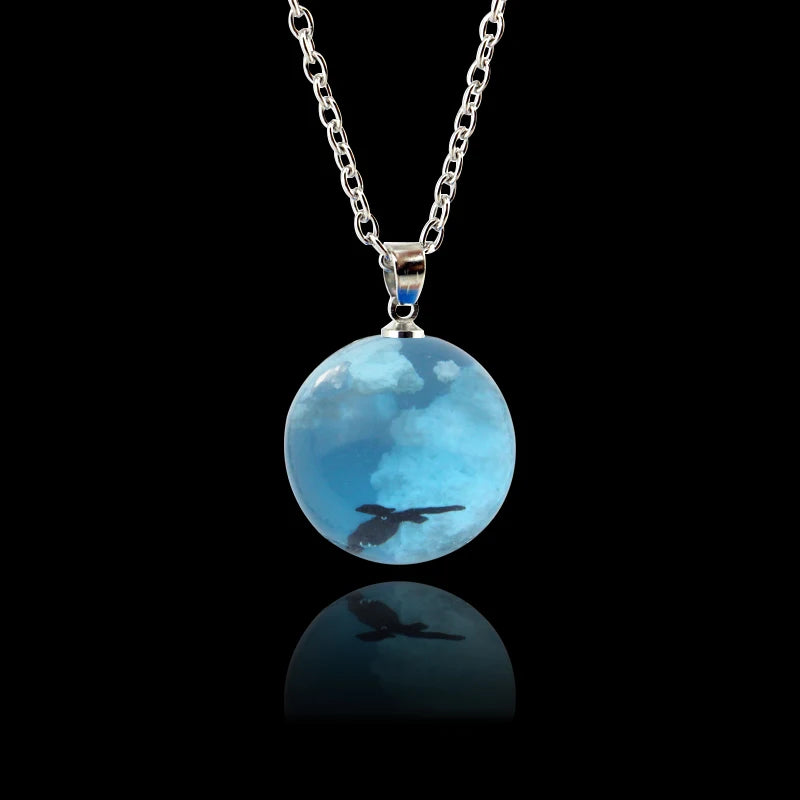 Transparent Resin Rould Ball Moon Pendant Necklace Women Blue Sky White Cloud Chain Necklace Fashion Jewelry Gifts Accessories blue